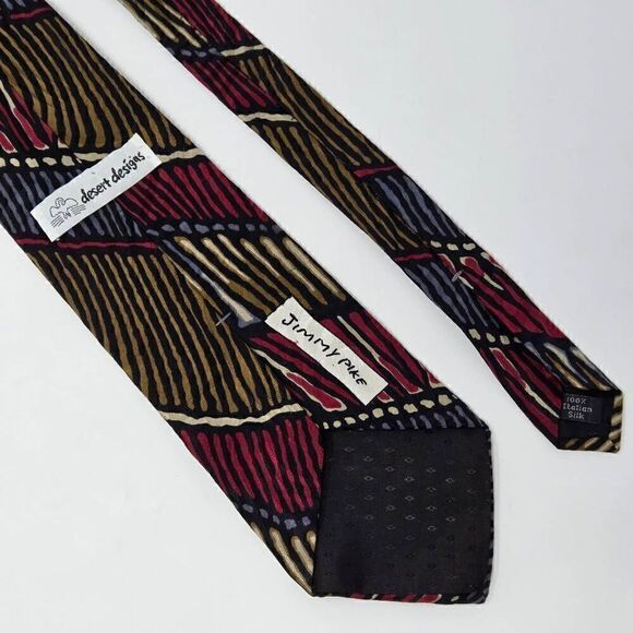 DESERT DESIGNS JIMMY PIKE SILK TIE RED BLUE ABSTRACT COMIC STRIPE 4" X 57" - Picture 3 of 3